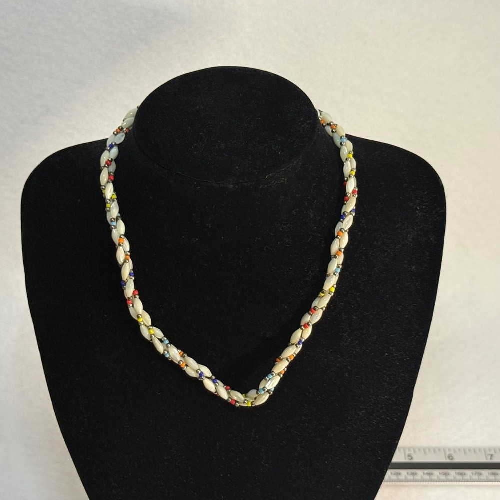 Vintage Multi Strand Twisted Seed Bead Rice Bead Necklace Colorful Boho 16 Inch